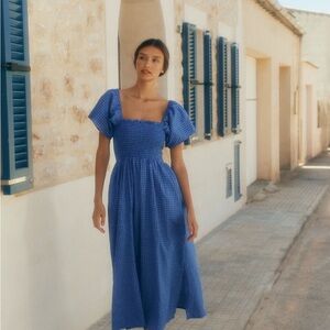 Elegant Blue Gingham Dress